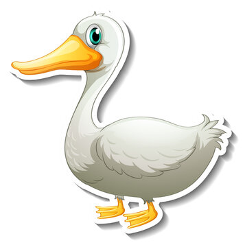 Sticker design with cute duck cartoon character