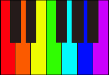 Obraz premium Piano or keyboard rainbow music background with black sharp