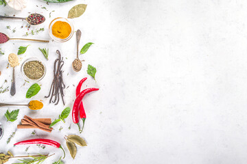 Fresh herbs, dried colorful spices