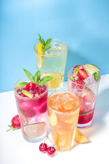 Set of various cold summer cocktails