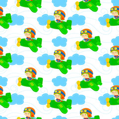Obraz premium Boyr on an airplane. Cute pilot seamless pattern. Design for kids.