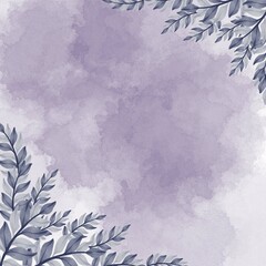 purple watercolor splash background with purple leaves