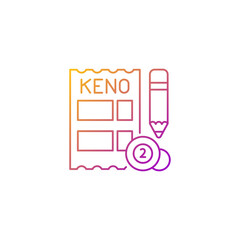 Keno gradient linear vector icon. Gambling draw-style game. Matching numbers on keno ticket. Receive cash prizes. Thin line color symbols. Modern style pictogram. Vector isolated outline drawing