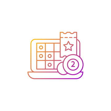 iLottery gradient linear vector icon. Online gaming websites. Playing lottery from computer. Electronic tickets. Thin line color symbols. Modern style pictogram. Vector isolated outline drawing