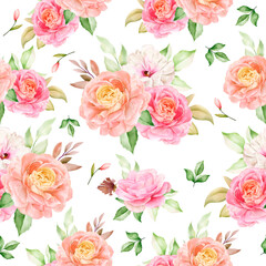 Fototapeta na wymiar Hand drawn watercolor floral seamless pattern