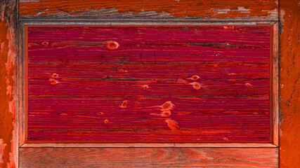 Old grunge abstract orange vred pink colorful painted wooden frame board wall table texture -...