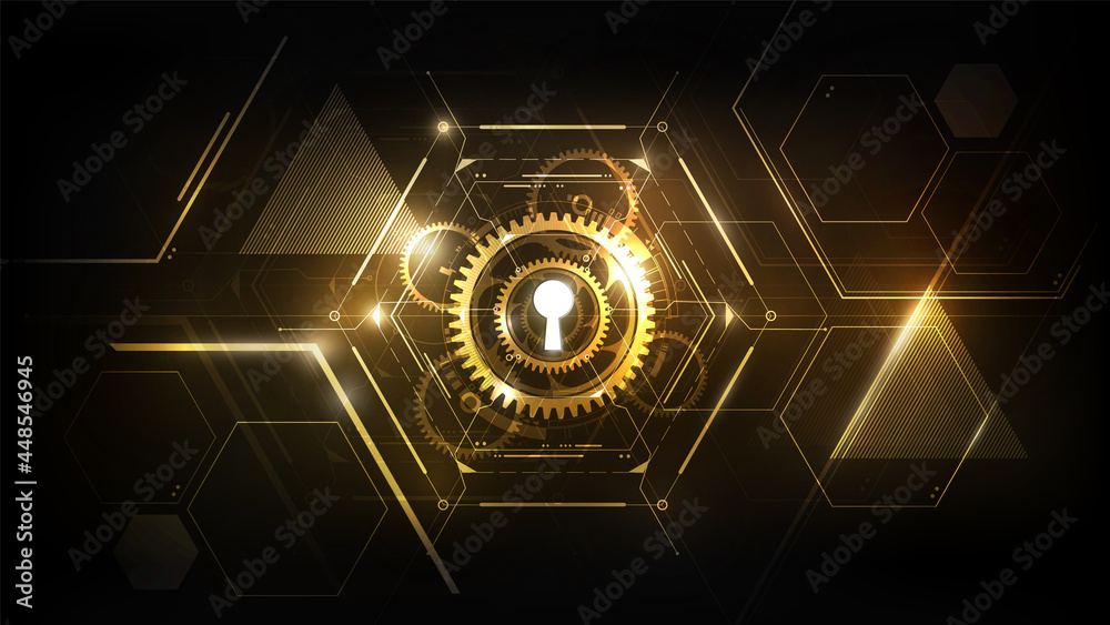 Wall mural glow keyhole abstract futuristic technology background with light and shiny, key of success solution