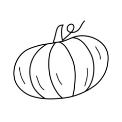Cute pumpkin in doodle style in black. Vector illustration for a coloring book, kitchen or cafe decoration