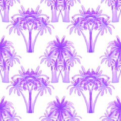 Fototapeta na wymiar Lilac palm trees. Seamless pattern. Tropical, exotic plants. Bright, cheerful pattern.
