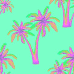 Pink, lilac palm trees. Seamless pattern. Tropical, exotic plants. Bright, cheerful pattern.