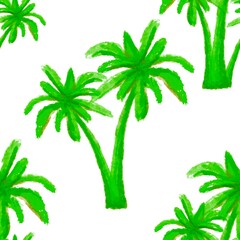 Fototapeta na wymiar Green palm trees. Seamless pattern. Tropical, exotic plants. Bright, cheerful pattern.