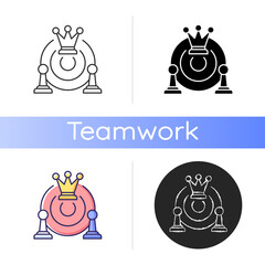 Common strategy icon. Collective purposes and goals. Plan for business development. Team decisions. Resolve group problems. Linear black and RGB color styles. Isolated vector illustrations