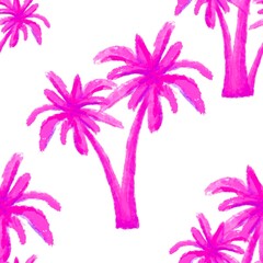 Pink, purple palm trees. Seamless pattern. Tropical, exotic plants. Bright, cheerful pattern.