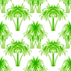 Green palm trees on a white background. Seamless pattern. Tropical, exotic plants. Bright, cheerful pattern.