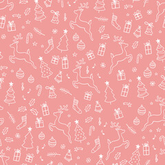 Beautiful christmas doodles seamless pattern - hand drawn and detailed, great for christmas textiles, banners, wrappers, wallpapers - vector surface design