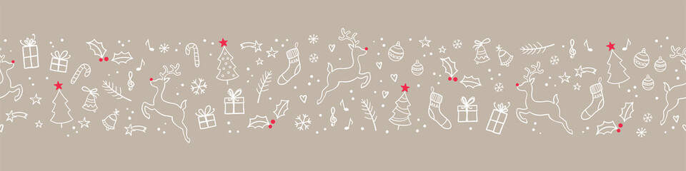 Beautiful christmas doodles seamless pattern - hand drawn and detailed, great for christmas textiles, banners, wrappers, wallpapers - vector surface design