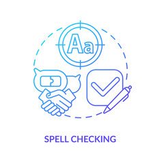 Fototapeta premium Spell checking blue gradient concept icon. Messenger with grammar control. Instant chat service. Messaging software abstract idea thin line illustration. Vector isolated outline color drawing