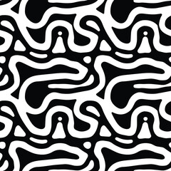 Seamless vector pattern. Natural freeform shapes and curves background design. Organic black and white texture.