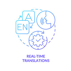 Real time translation blue gradient concept icon. Translator for voice messages. App service. Messenger software abstract idea thin line illustration. Vector isolated outline color drawing