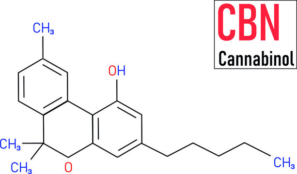CBN molecular formula. Cannabinol molecule structure on white background.