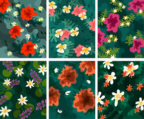 Six flower patterns, vector graphics for greeting cards, weddings, holidays and other decoration © Andrea Vollgas