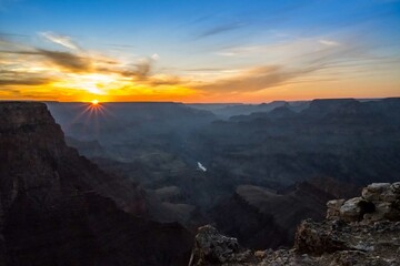 Dramatic vibrant sunset scenery in Grand Canyon National Park, Arizona