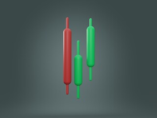 3D Bullish Candlestick graph chart of stock, Minimal concept trading cryptocurrency, Market investment trading, exchange, rendering, candle, stick, trade, simple, isometric, financial, index, forex.