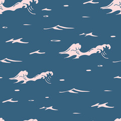 Seamless vector pattern with moody sea on grey background. Simple ocean wave wallpaper texture. Decorative weather fashion textile.