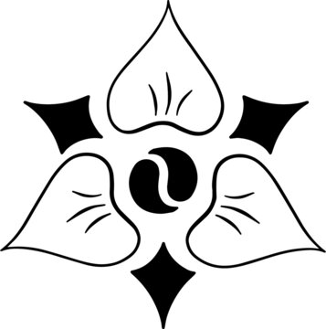 flower with three petals and a yin-yang sign in the center black and white
