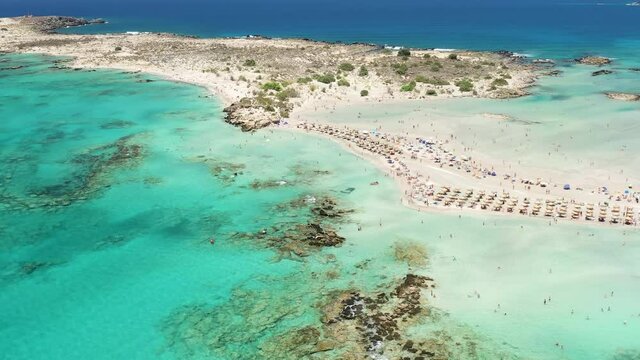 Aerial view of a beautiful beach and lagoon at Elafonissi, Crete