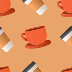 Coffee cup seamless pattern. Vector volumetric background.