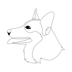 Isolated vector portrait of a corgi dog, line art style