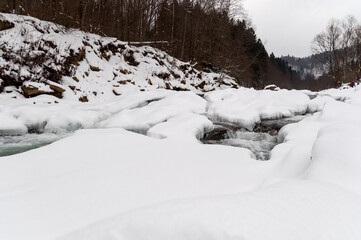 Rocks of the Wetlinka River in the Sine Wiry Nature Reserve, winter, Bieszczady Mountains, Carpathians
