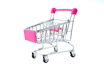 Toy shopping cart or supermarket trolley business finance concept isolate on white background