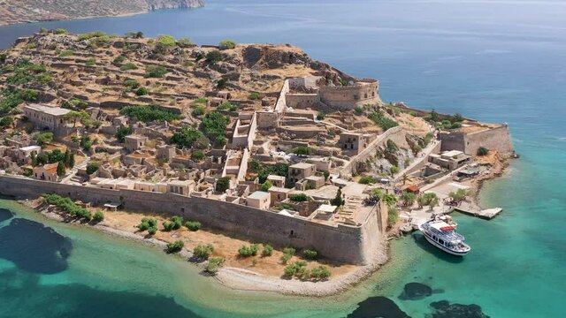Aerial view of the fortress island of Spinalonga on Crete