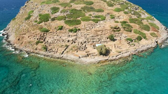 Aerial view of ancient Mionoan ruins at Mochlos, Crete, Greece