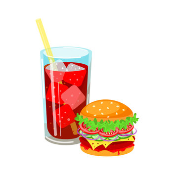recommend clip art: Ice soda and burger sandwich fast food isolated on white background. Vector stock illustration. 
