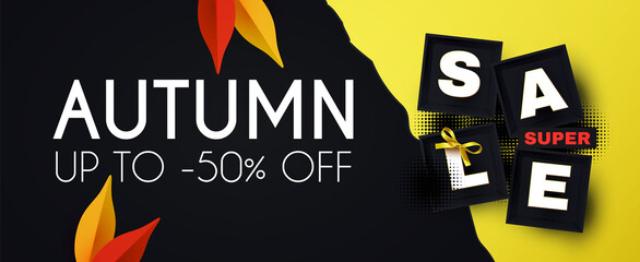 Autumn sale. Season offer flyer template. Promotion design.