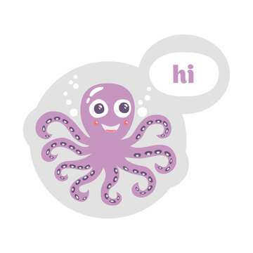 Vector cartoon illustration of an octopus with a kind emotion.