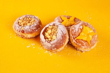 Seasonal fruit flavoured peach and mango hand made gourmet brioche doughnut