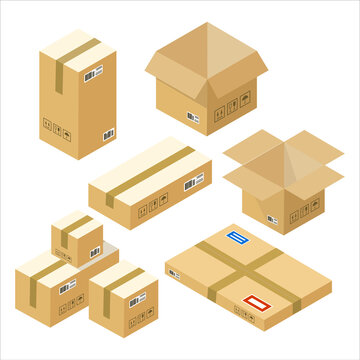 Vector illustration of boxes and parcels, all sizes and shapes.