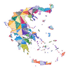 Kid-style map of Greece. Hand-drawn polygons in the shape of Greece. Vector illustration.