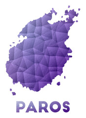 Map of Paros. Low poly illustration of the island. Purple geometric design. Polygonal vector illustration.