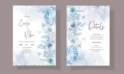 elegant blue floral wedding invitation template