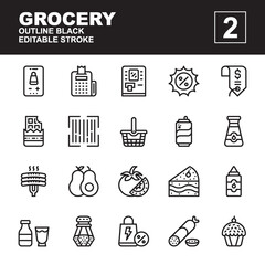 Icon Set of Grocery. Flat color icons vector. Contains such of geography, hat graduation, music, exam, idea, knowledge, microscope, biology, professor, and more. You can use for web, app and more.