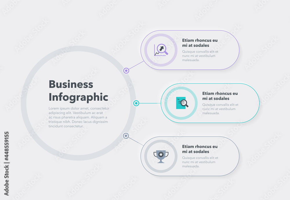 Poster Simple concept for business diagram with three colourful steps and place for your description. Flat infographic design template for website or presentation.