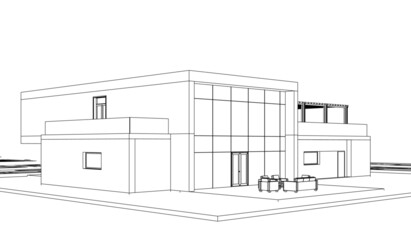 modern house architectural drawings vector 3d illustration