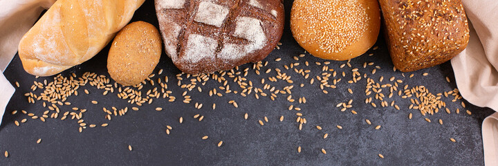 Different kinds of fresh rustic homemade crisp bread.