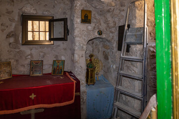 The interior of the small Feodorovsky monastery in Christian quarters in the old city of Jerusalem, Israel