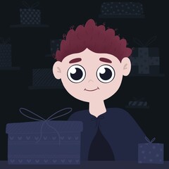 cute boy elf with gifts